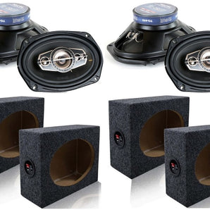 2 Pair Absolute TQ-695 6x9" 5-Way Speakers 600W + 6X9" Enclosure Empty Box