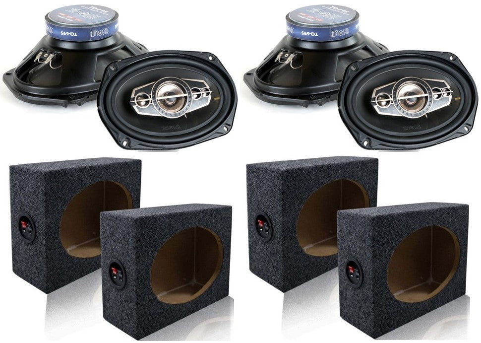 2 Pair Absolute TQ-695 6x9" 5-Way Speakers 600W + 6X9" Enclosure Empty Box