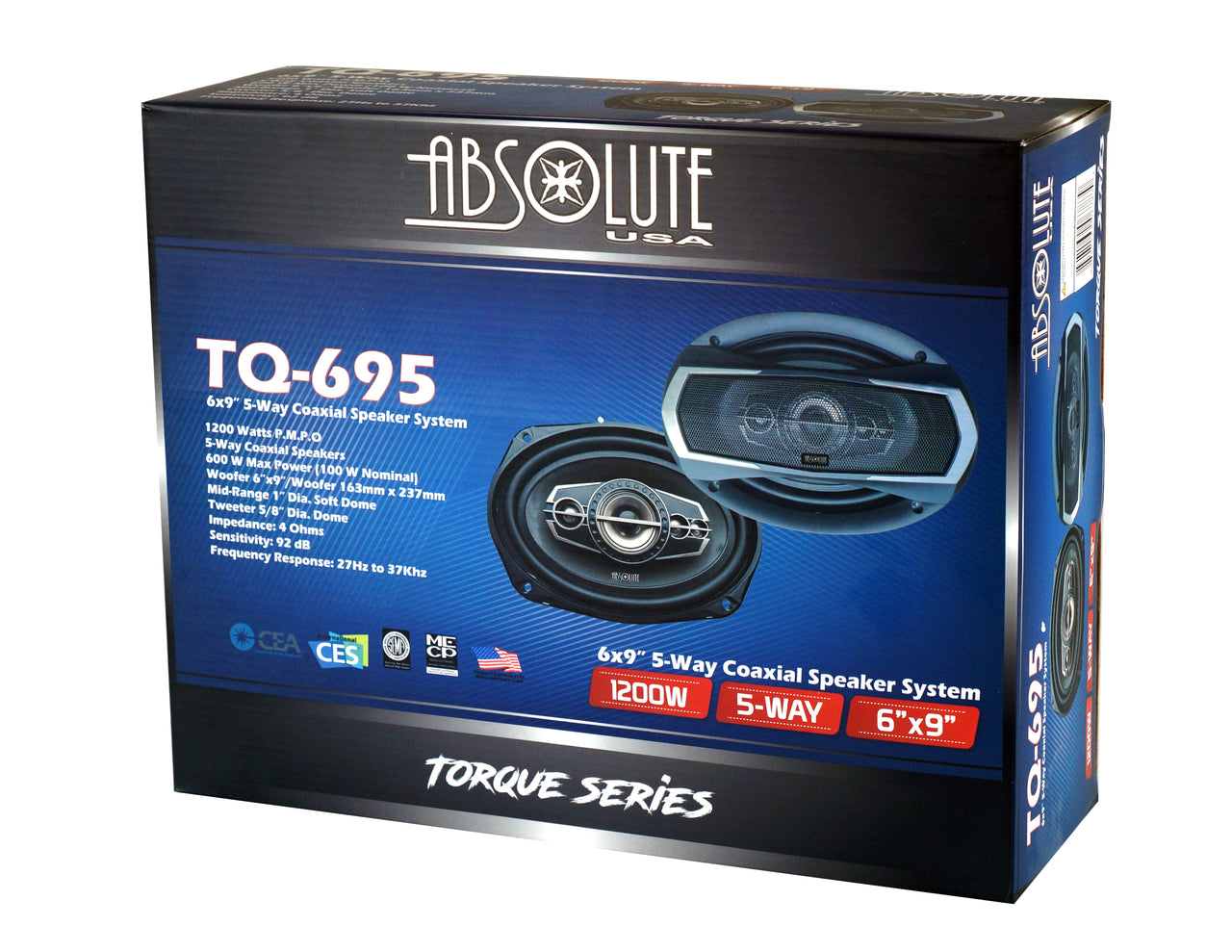2 Absolute TQ-695 6x9" 5-Way Coaxial Car Speakers 600W Pair Carbon Fiber Cone Full-Range Audio Upgrade