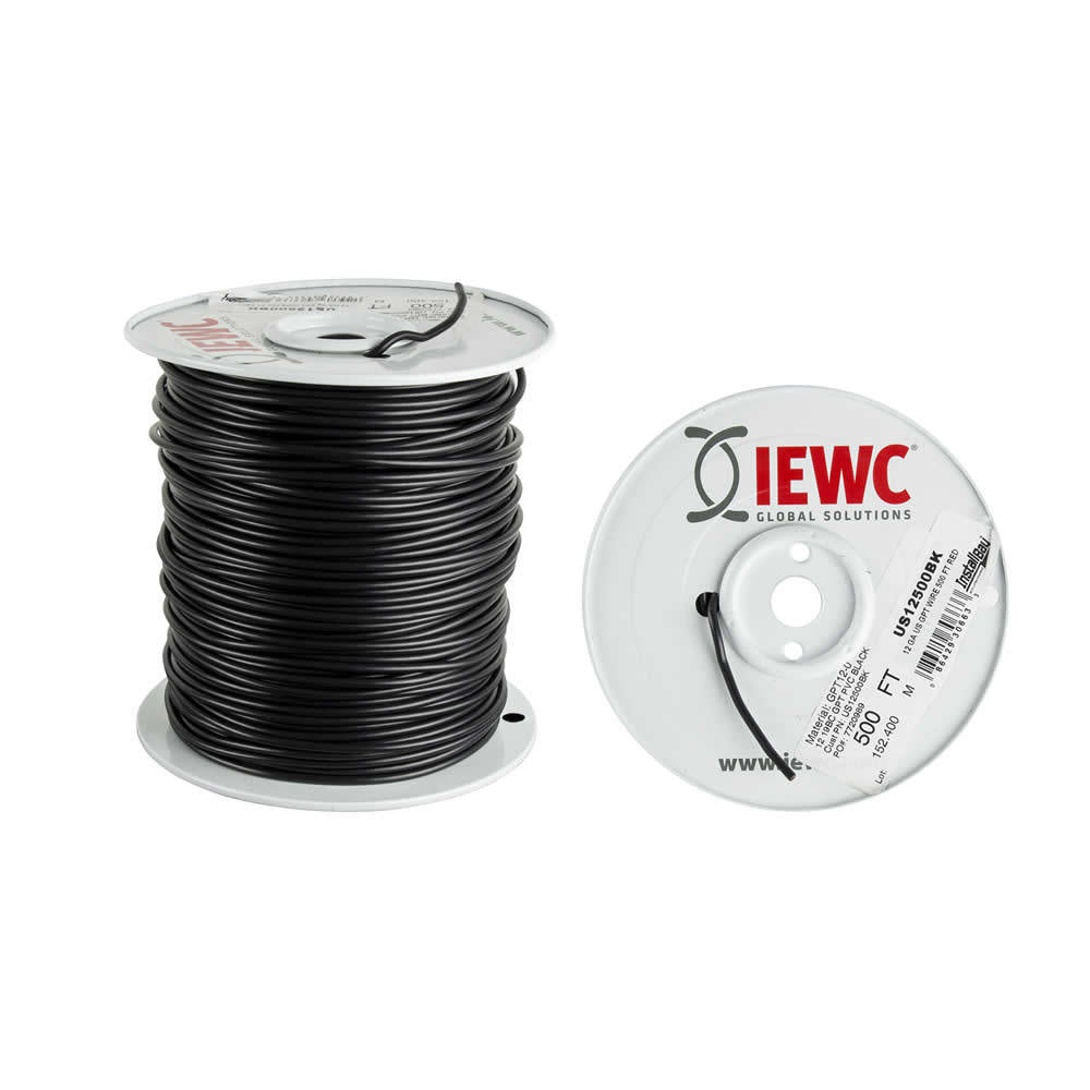Install Bay US12500BK 12 GA US GPT All Copper Primary Wire Black - Coil of 500 Ft