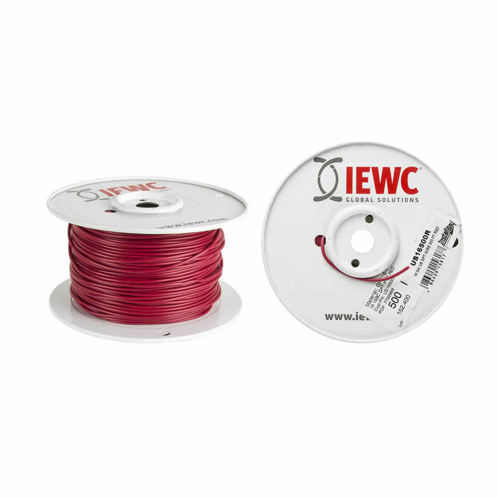 Install Bay US16500R 16 GA US GPT All Copper Primary Wire Red - Coil of 500 Ft