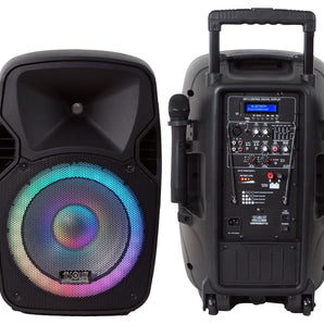 Absolute USA USPROBAT12 12" Wireless Portable PA Speaker System 3000W High Powered Bluetooth Indoor and Outdoor DJ PA Sound Stereo Loudspeaker USB SD MP3 AUX Input Flashing Party Light & FM Radio