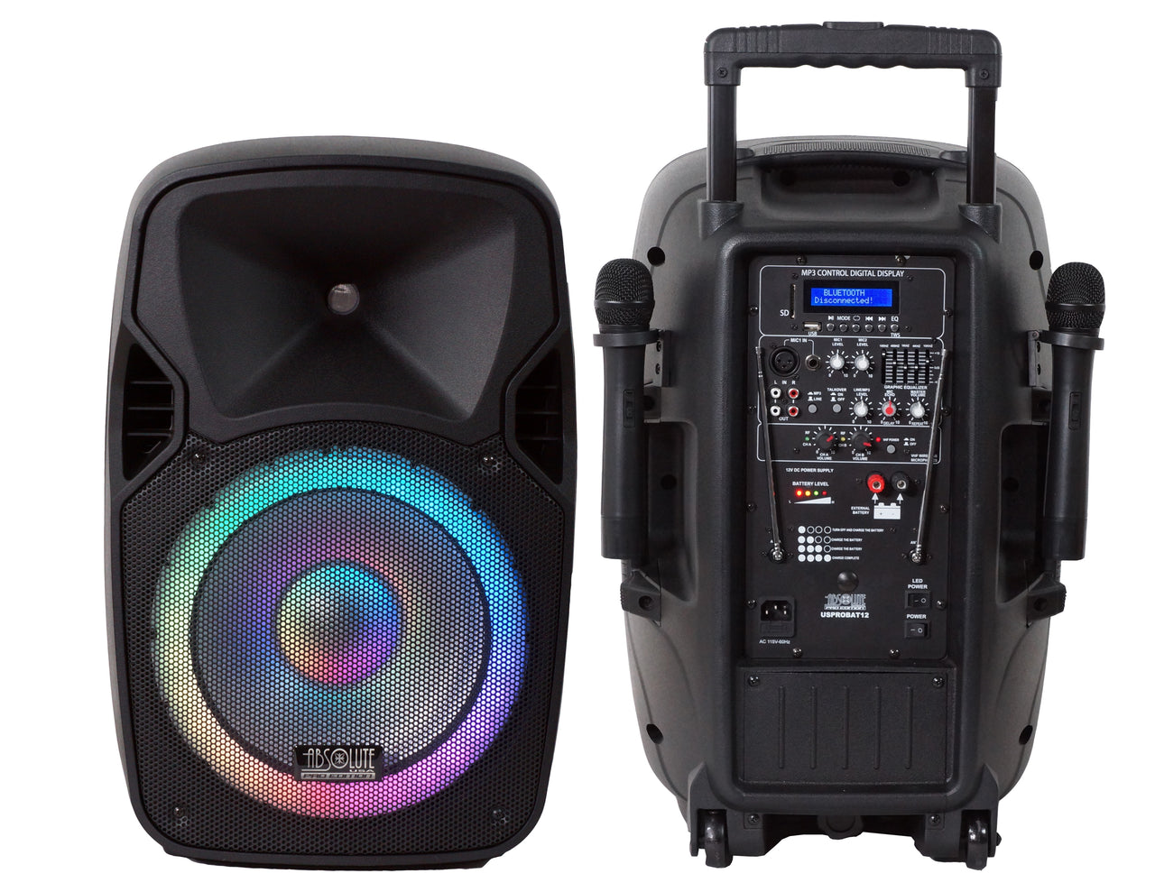 USPROBAT12 12" Wireless Portable PA Speaker System 3000W Powered Bluetooth Indoor & Outdoor DJ Stereo Loudspeaker with USB SD MP3 AUX Input, Flashing Party Light & FM Radio