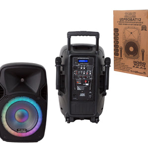 Absolute USA USPROBAT12 Portable Loud Speaker 12" 3000W 2 Wireless Microphone