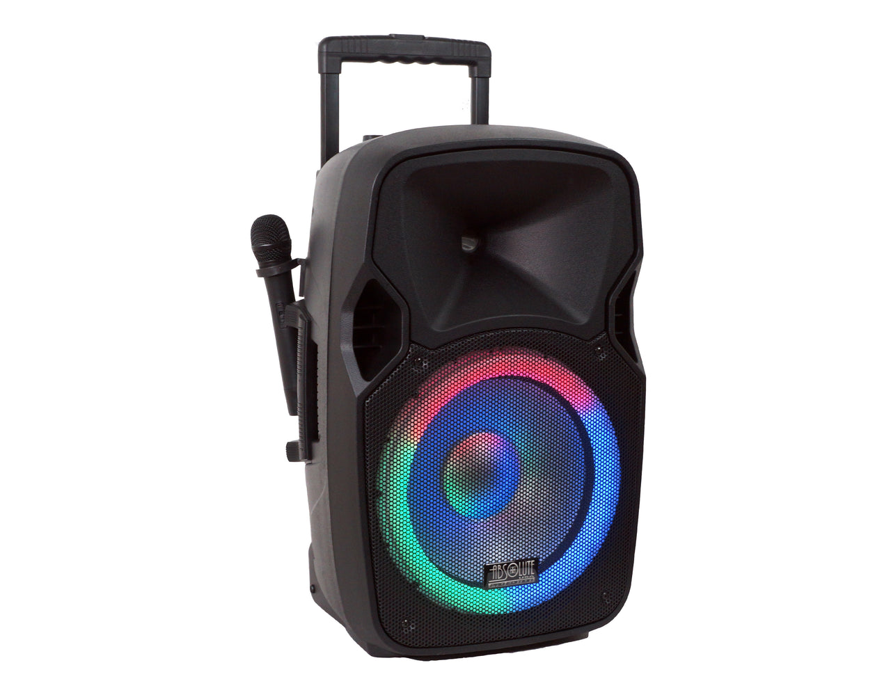 Absolute USPROBAT12 12" Portable Bluetooth PA Speaker System 3000W Rechargeable Outdoor Bluetooth Speaker Portable PA System w/ 2 Wireless Microphone, MP3 USB SD Card Reader, FM Radio, Rolling Wheels, Remote