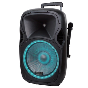 Absolute USA USPROBAT15 15" Wireless Portable PA Speaker System 3500W High Powered Bluetooth Indoor and Outdoor DJ PA Sound Stereo Loudspeaker USB SD MP3 AUX Input Flashing Party Light & FM Radio