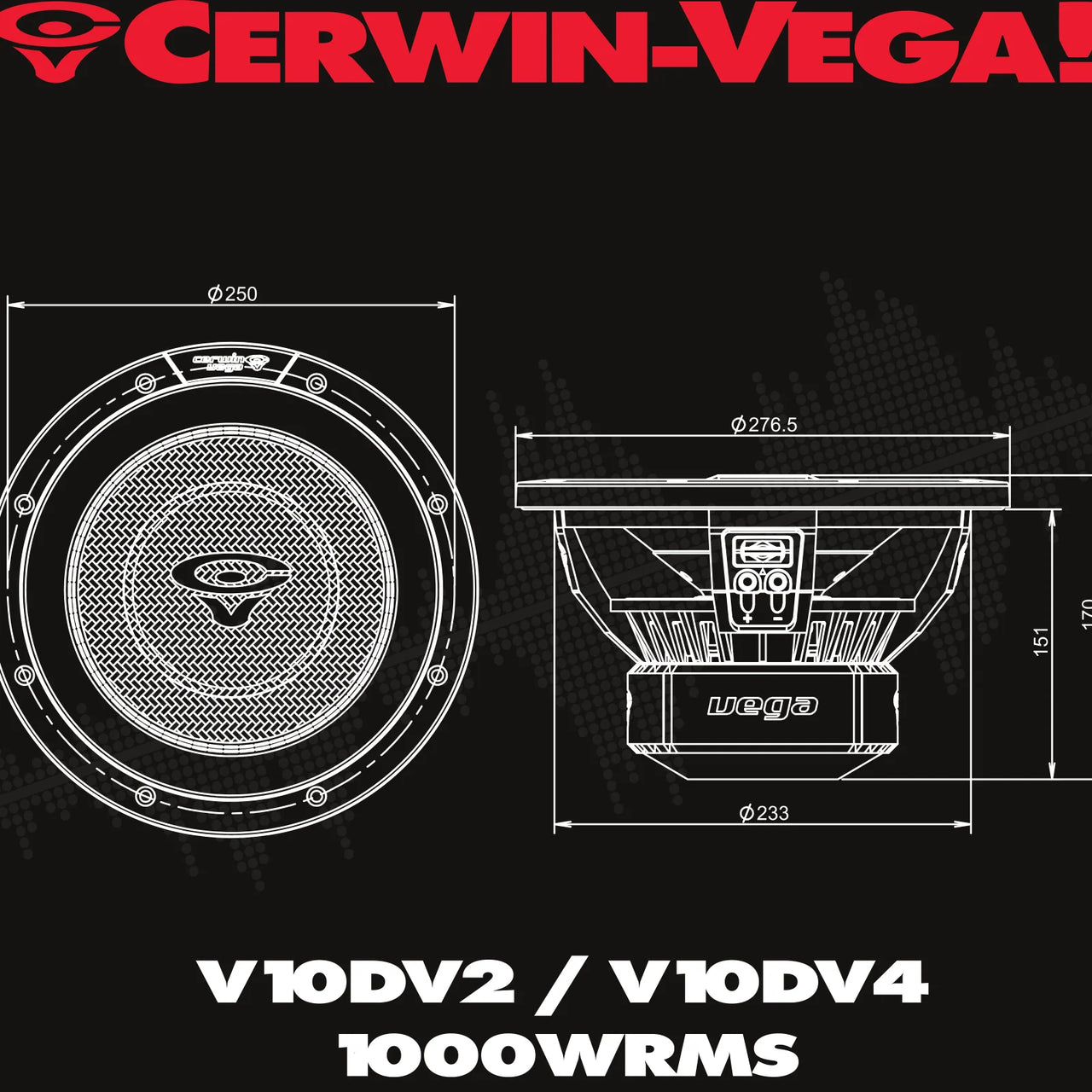 Cerwin Vega V10DV2 2025 Edition Subwoofer - 10" 2Ω DVC Subwoofer