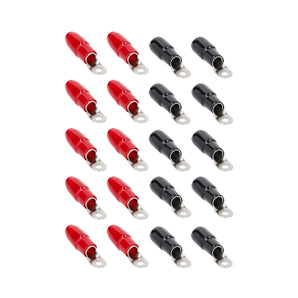 T-SPEC V8-RTN1-20 1/0 AWG 1/4IN ring terminal pack containing red and black ring terminals.