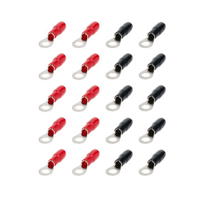 T-SPEC V8-RTN10-20 4 AWG ring terminal 20pk in red and black, featuring nickel plated connectors.