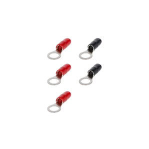 T-SPEC V8-RTN19 8 AWG ring terminal pack featuring red and black terminals on a white background.