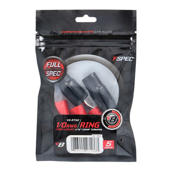  T-SPEC V8-RTN2 1/0 AWG 5/16IN ring terminal 5-pack with red and black nickel plated terminals