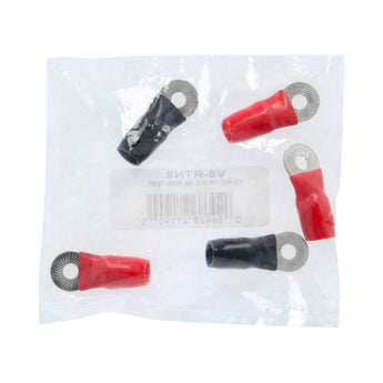  T-SPEC V8-RTN8 4 AWG 1/4IN Ring Terminal 5pk featuring red and black nickel plated ring terminals.