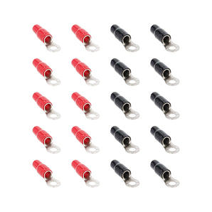 T-SPEC V8-RTN9-20 4 AWG ring terminal 20pk with red and black connectors arranged in a grid.