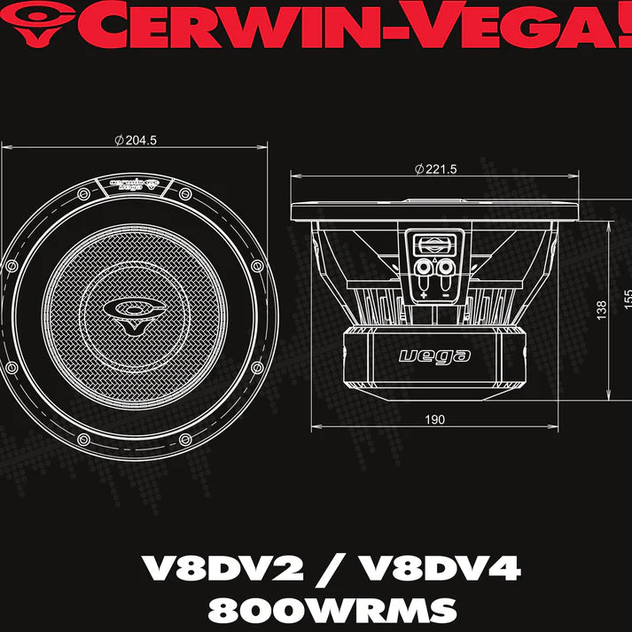 Cerwin Vega V8DV2 2025 Edition Subwoofer - 8" 2Ω DVC Subwoofer