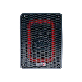  Cerwin Vega VPAS68 active 6x8 subwoofer enclosure with amp kit featuring red design and multiple input options.