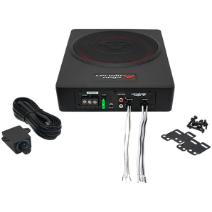 Cerwin-Vega VPAS821 870W 8" underseat enclosure with 2-channel output and sleek black design.