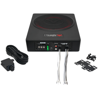 Cerwin-Vega VPAS821 870W 8" underseat enclosure with 2-channel output and sleek black design.