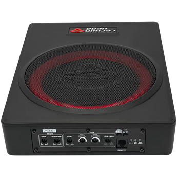Cerwin-Vega VPAS821 870W 8" underseat enclosure with 2-channel output and sleek black design.