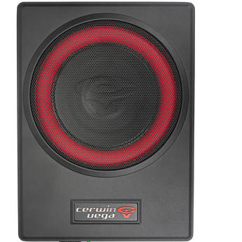 Cerwin-Vega VPAS821 870W 8" underseat enclosure with 2-channel output and sleek black design.