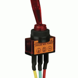 Install Bay IBTSMS toggle switch with red lever and wires for connection, used in automotive applications