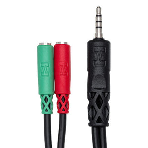 Hosa YMM-108 Headset/Mic Breakout Cable, 3.5 mm TRRS to Dual 3.5 mm TRSF