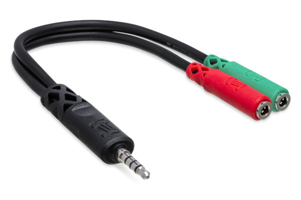 Hosa YMM-108 Headset/Mic Breakout Cable, 3.5 mm TRRS to Dual 3.5 mm TRSF