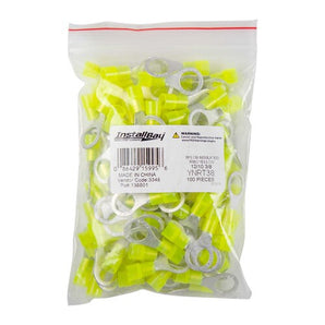Install Bay YNRT38 yellow nylon ring terminal 12-10 gauge in package of 100 pieces