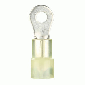 Install Bay YNRT516 yellow nylon ring terminal for 12-10 gauge wire, 5/16 inch connector, pack of 100.