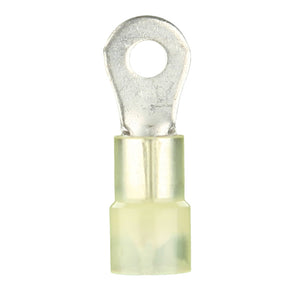 Yellow nylon ring terminal for 12-10 gauge wires with a #6 hole for secure connections.