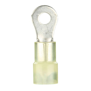 Install Bay YNRT8 yellow nylon ring terminal for 12-10 gauge wires, package of 100, durable and reliable connector.