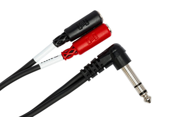Hosa YPM-523 Stereo Breakout Cable - Right-Angle 1/4-inch TRS Male to Dual 3.5mm TRS Female