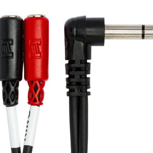 Hosa YPM-523 Stereo Breakout Cable - Right-Angle 1/4-inch TRS Male to Dual 3.5mm TRS Female