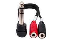 Thumbnail for Hosa YPM-523 Stereo Breakout Cable - Right-Angle 1/4-inch TRS Male to Dual 3.5mm TRS Female