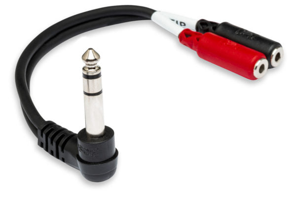 Hosa YPM-523 Stereo Breakout Cable - Right-Angle 1/4-inch TRS Male to Dual 3.5mm TRS Female