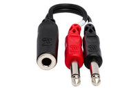Thumbnail for Hosa YPP-136 Stereo Breakout Cable - 1/4 inch TRS Female to Left and Right 1/4 inch TS Male