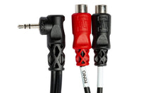 Thumbnail for Hosa YRA-167 Stereo Breakout Cable - 3.5mm TRS Male Right-angle to Left and Right RCA Female