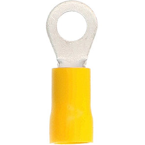 Install Bay YVRT10 yellow vinyl ring terminal for 12-10 gauge wiring, showcasing a close-up view of the terminal.