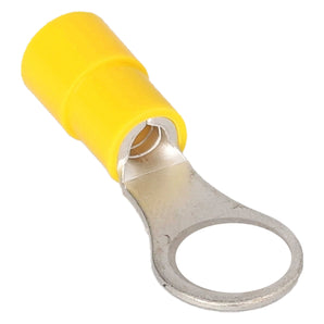 Install Bay YVRT8 Yellow Vinyl Ring Terminal 12-10 Gauge #8 with a circular opening, ideal for electrical connections.