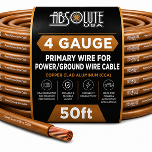 Absolute PROP4G50GL Pro Clear Gold 50 Feet 4 Gauge Ultra Flexible Power/Ground Battery Amp 12V Cable Wire