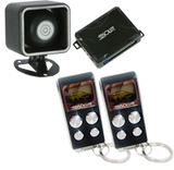 Absolute AL810 car alarm system with two LCD remotes and siren for keyless entry and security.