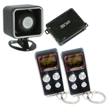 Absolute AL810 car alarm system with two LCD remotes and siren for keyless entry and security.