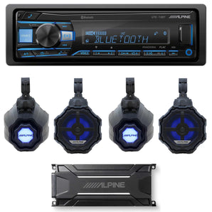 Alpine SPV-65RGB-CAN+KTA-30FW+UTE-73BT 6.5” Cage-Mounted Universal Weather-Resistant Coaxial RGB LED Speaker Pods with Amp & Source