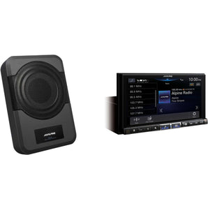 Alpine iLX-507 7" Digital Multimedia Receiver + PWE-S8 Powered 8" Woofer + Accessory Bundle