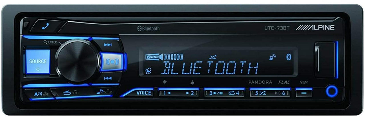 Alpine UTE-73BT In-Dash Digital Media Receiver Bluetooth & 2 Pair S2-S65 6.5" 480 Watts Coaxial Car Speakers & KIT10 Installation AMP Kit