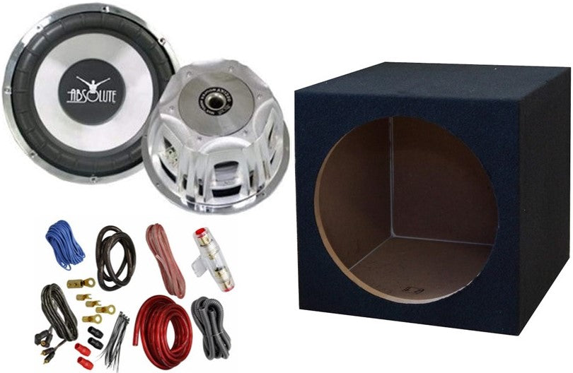 Absolute Axis AX1000 10" 1000W Power Subwoofer & Sealed Enclosure Box & 4 Gauge Amp Kit