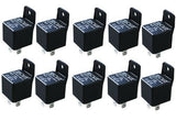 Automotive relay in black casing with mounting tab, 5 pin configuration suitable for vehicle electrical systems.