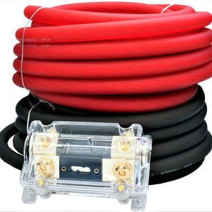 Absolute KIT0-25RB 0 Gauge Wire Red / Black Amplifier Amp Power/Ground Cable 1/0 Set Fuse