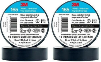 3M Temflex 165 vinyl electrical tape roll, 3/4 in x 60 ft, black insulated tape for general use.