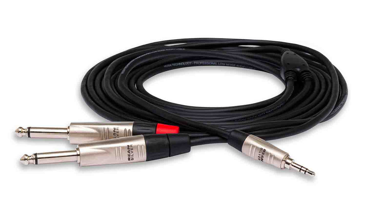 Hosa HMP-003Y, REAN 3.5mm TRS to Dual 1/4" TS Pro Stereo Breakout Cable - 3 Feet