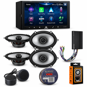 Alpine iLX-W670 Receiver + 2 Pairs 6x8 Coax Speakers+ KTA-450 Power Pack + Accessory Bundle